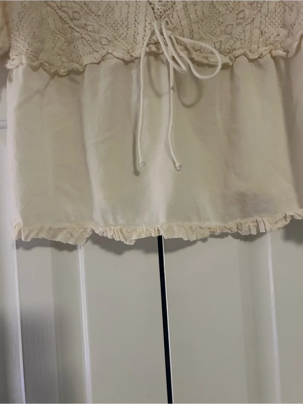 Anthropologie Cream Lace-Front Peasant Blouse with Tie